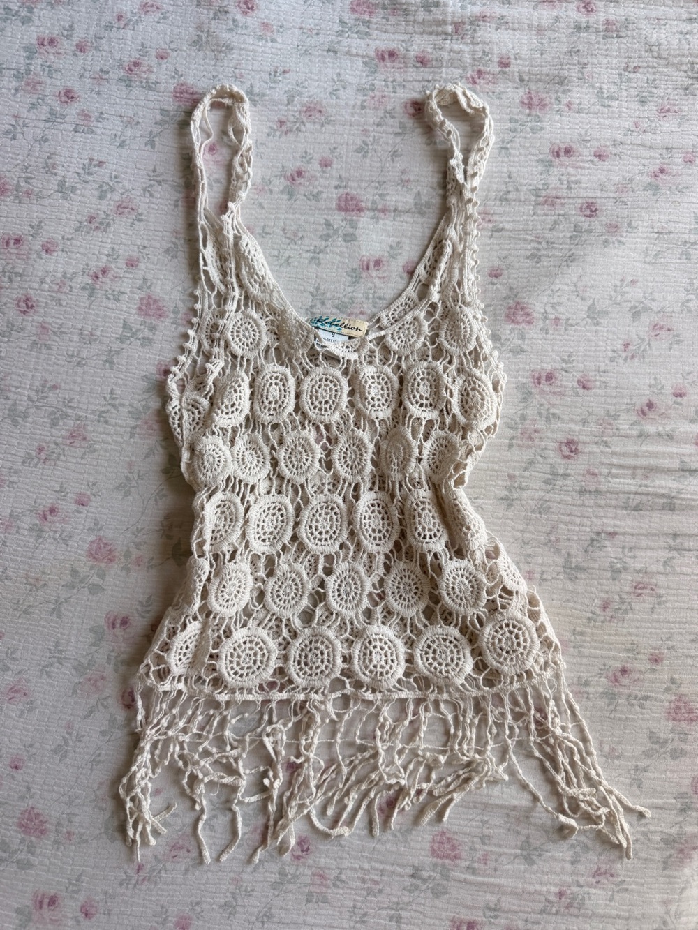 Rebellion Cream Crochet Fringe Camisole